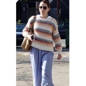 Madewell Baez Pullover Sweater NWT Women's M Tan Stripe Open Knit Cozy Chic
